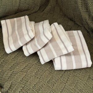 Cotton Kitchen Hand Towels Neutral Stripe Set of 4